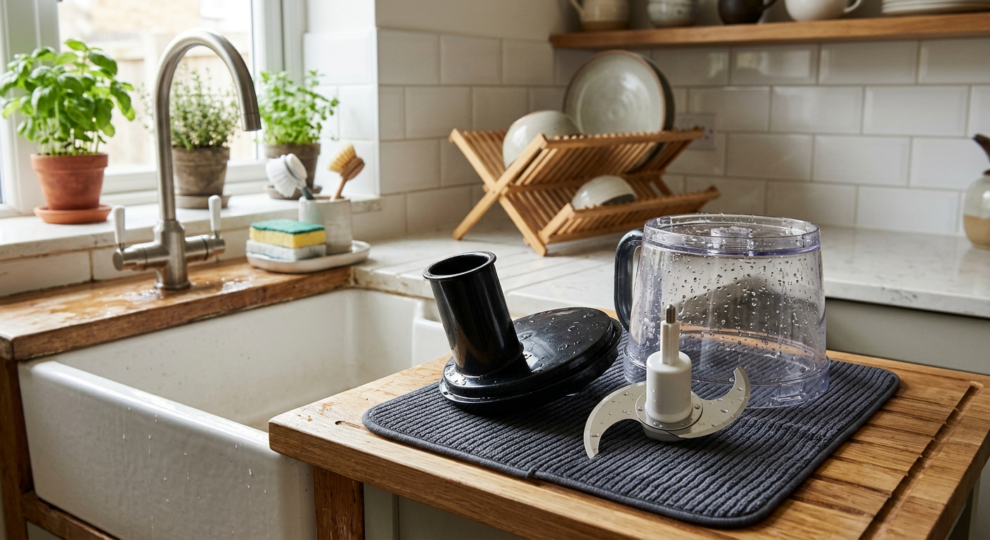 Kitchen worktop and appliance parts ready for a deep clean