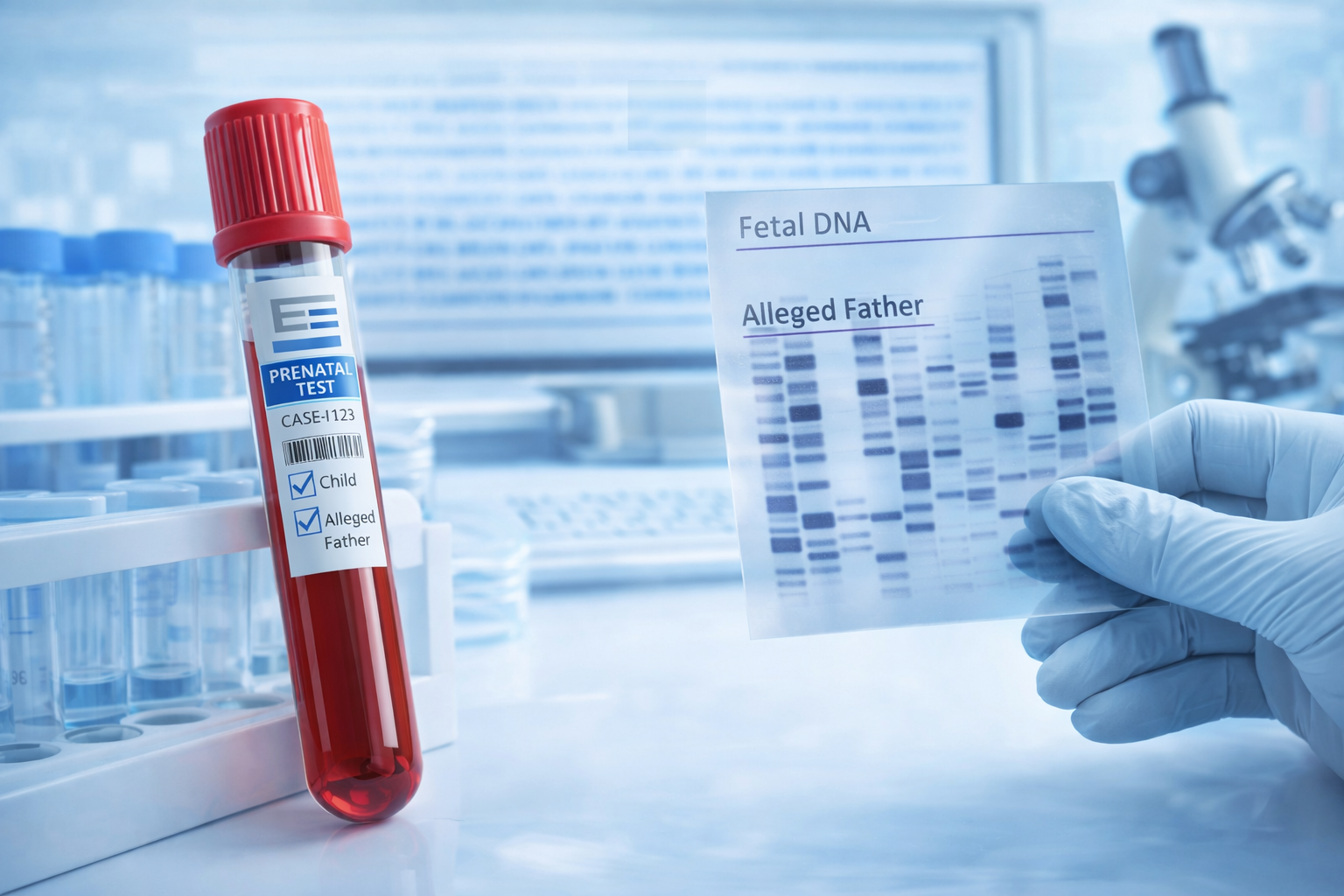 A clinical lab scene representing DNA analysis and clear, evidence-based decision-making.